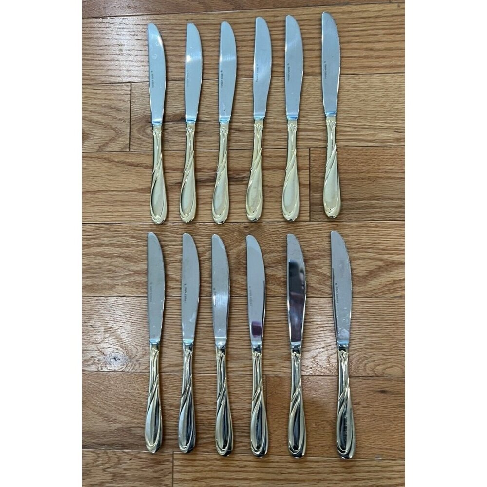 Set of 12 Farberware Nouveau Gold Dinner Knives Gold Electroplate